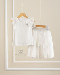 Angel Wings Baptism Outfit with Top & Skirt