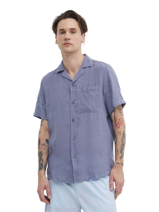 Hugo Boss Men's Shirt Short Sleeve Linen Blue