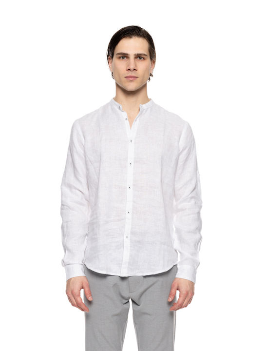 Smart Fashion Men's Shirt Long Sleeve Linen White