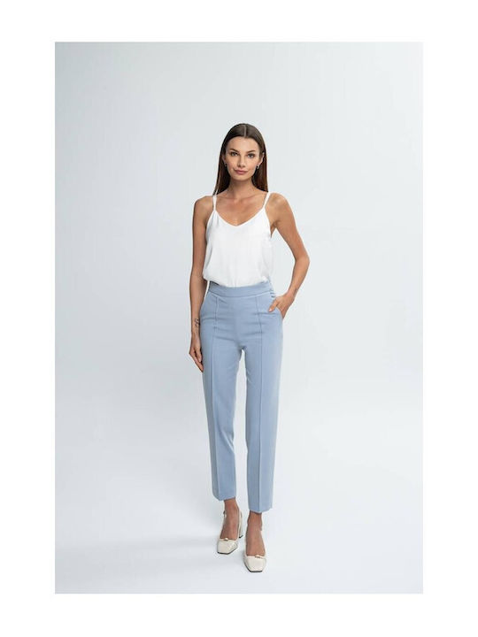 Mind Matter Women's Fabric Trousers Light Blue