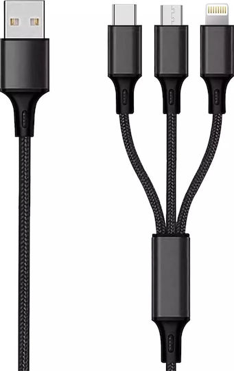 2GO Regular USB to Lightning / Type-C / micro USB Cable Μαύρο 3m (797154)