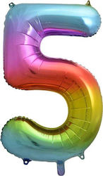 Godan Folienballon Nummer 5 Regenbogen 85 Cm 1 Stück Universal
