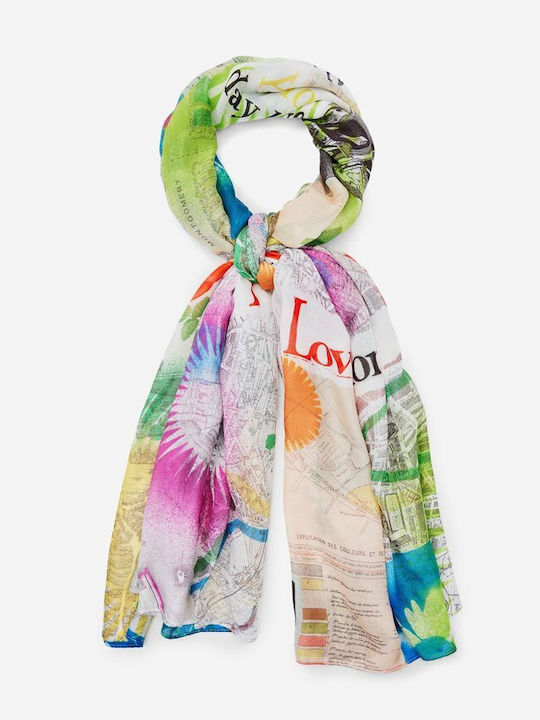 Desigual Newspaper Colors Fular de damă Alb