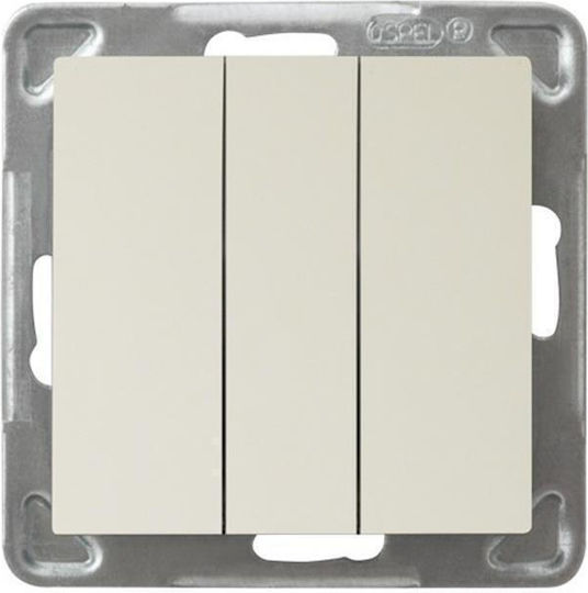 Ospel Recessed Wall Switch Lighting Triple without Frame Ecru