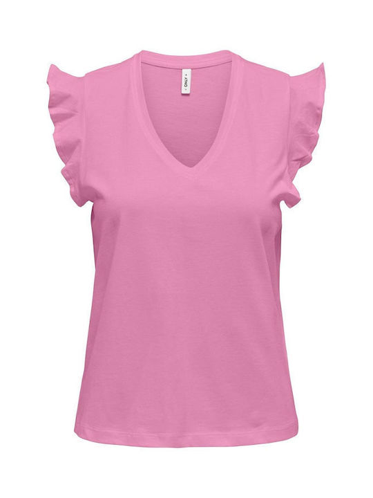 Only Life Women's Blouse Sleeveless with V Neck Pink