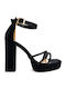 Stoff Sandalen mit Strass Schwarz