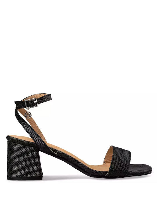 Envie Shoes Damen Sandalen mit Chunky mittlerem Absatz in Schwarz Farbe
