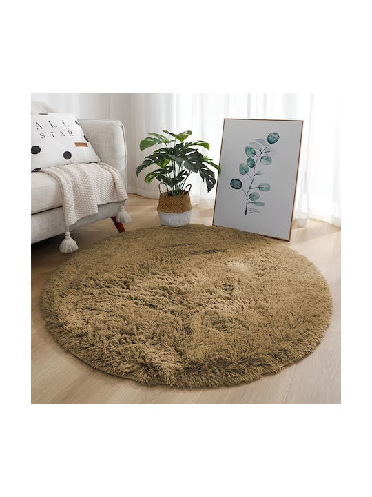 Strado Carpets Rug Round Shaggy Light Brown