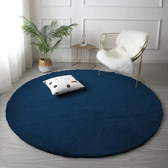Strado Carpets Teppich Rund Synthetisch,Polyester/Cotton/Leather Dark Blue