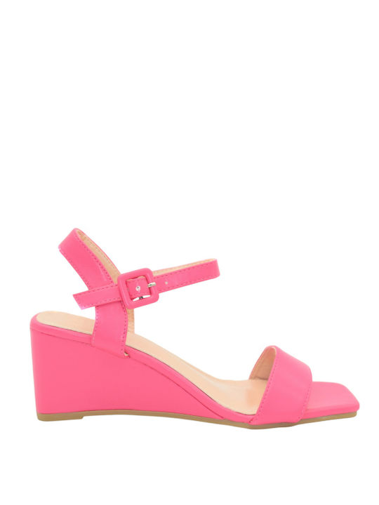 Morena Spain Women's Leather Ankle Strap Platforms Fuchsia