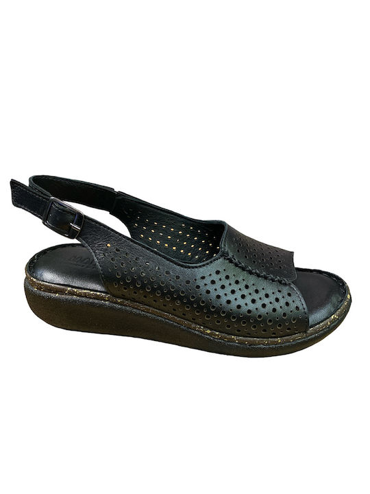 Women's Leather Platform Shoes Black