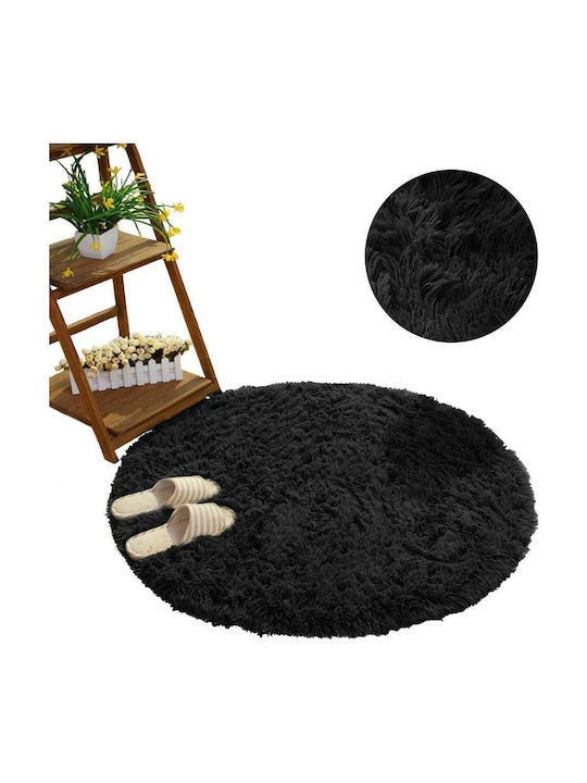 Strado Carpets Rug Round Shaggy Black