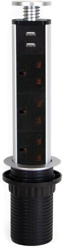 Emuca Τριπλή Χωνευτή Πρίζα Ρεύματος με 2 Θύρες USB με Καπάκι Μαύρη