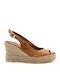Women's Leather Peep Toe Platforms Tabac Brown