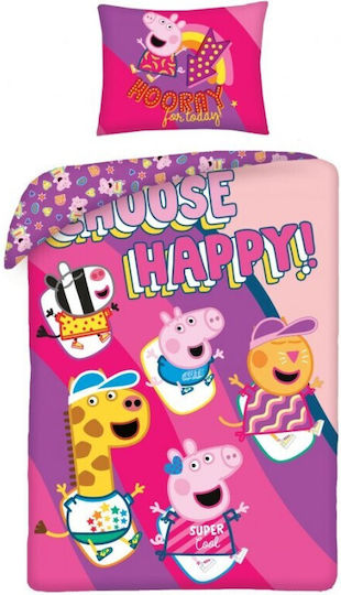 Peppa Pig Set Kinderbettbezug Einzel mit Kissenbezug Baumwolle Rosa 140x200cm