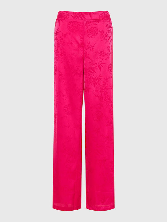 Funky Buddha Women's High-waisted Fabric Trousers in Regular Fit Fuchsia