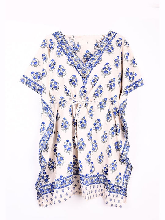 Boho Kurzer Blauer Strandkaftan