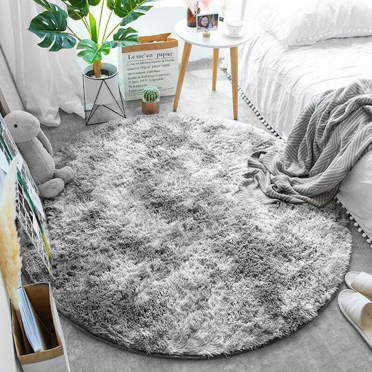 Strado Carpets Teppich Rund Zottelig Synthetisch,Polyester/Cotton/Leather Light Grey