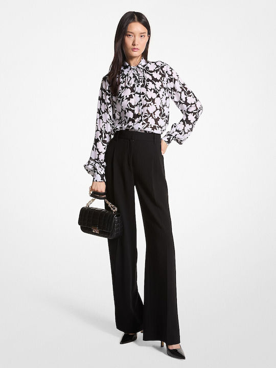 Women's Silky Long Sleeve Shirt Black / White