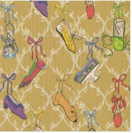 Șervețele Luncheon A History Shoes Gold 16.5x16.5cm Caspari 20 Bucăți