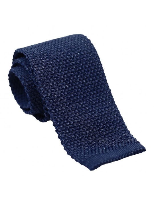 Linen Silk Knitted Tie Blue 6 cm