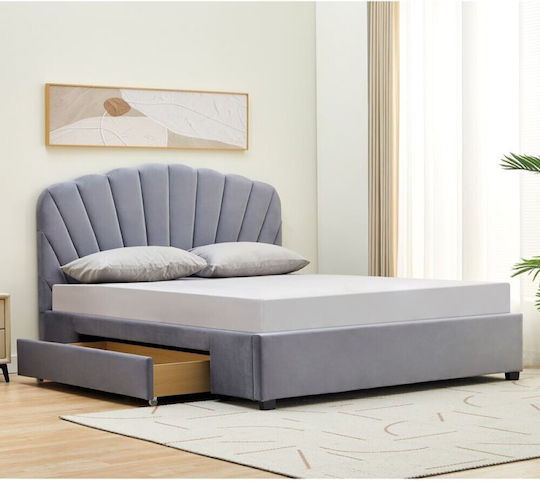 Ariel King Size Bed Upholstered with Gray Fabric for 200x160cm Mattress E8116,1