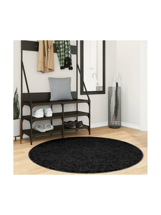 vidaXL Rug Round Shaggy Black