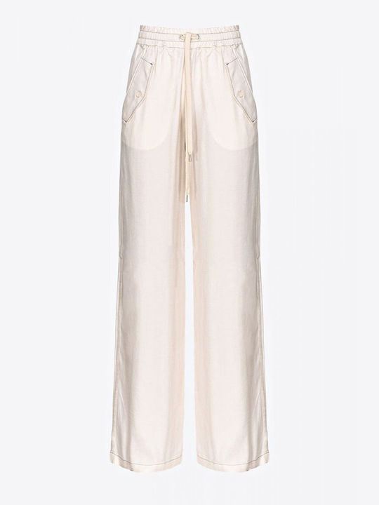 Pinko Damen Stoff Palazzo-Hose Ecru