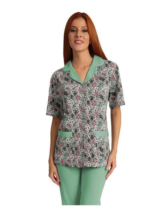 Lydia Creations Summer Women's Pyjama Set Cotton Green Open