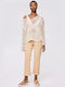 BSB Women's Long Sleeve Sweater Cotton with V Neckline Beige