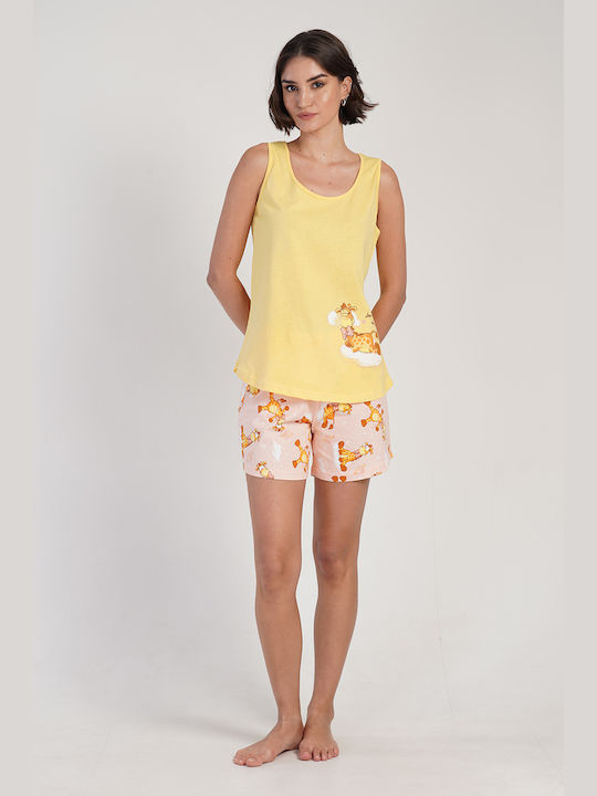 Vienetta Secret Summer Cotton Women's Pyjama Shorts Yellow Vienetta