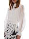 Langärmelig Damen Satin,σατεν Hemd White