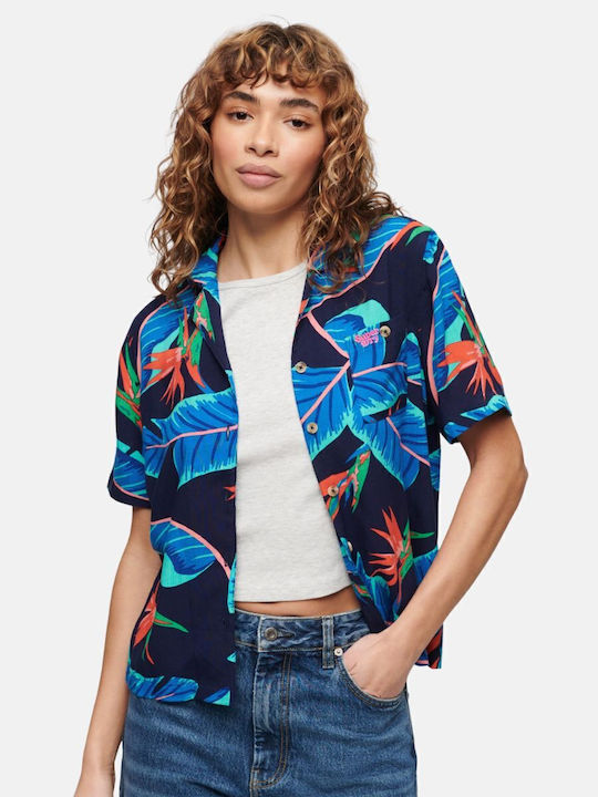 Superdry Κοντομάνικο Γυναικείο Πουκάμισο Μπλε