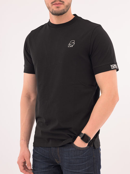 Karl Lagerfeld Crewneck T-shirt Bărbătesc cu Mânecă Scurtă Jetblack