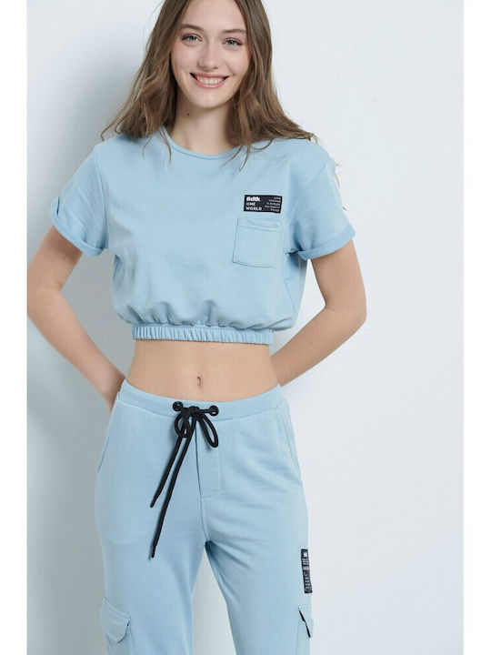 BodyTalk Women's Crop Top Short Sleeve Blue