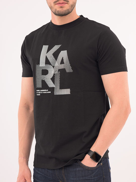 Karl Lagerfeld Crewneck T-shirt Bărbătesc cu Mânecă Scurtă Black