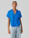 Women's Blouse Short Sleeve with V Neckline Blue