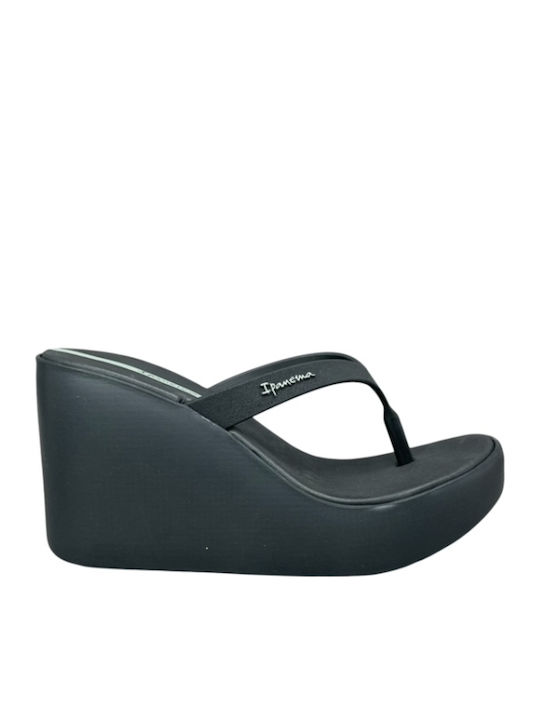 High Fashion Thong Σαγιονάρες με Πλατφόρμα σε Μαύρο Χρώμα