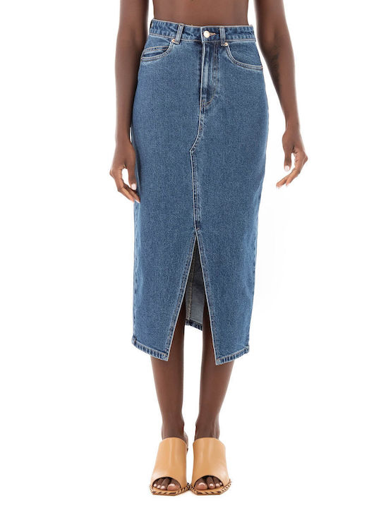 Vero Moda Gin cu Talie Înaltă Fustă Medium Aged Denim