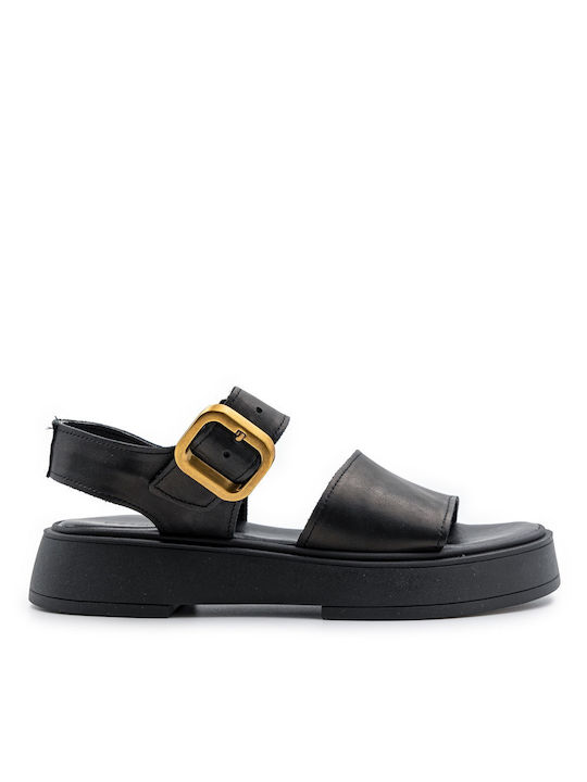 Commanchero Original Piele Sandale dama Pantofi cu platformă în Negru Culoare