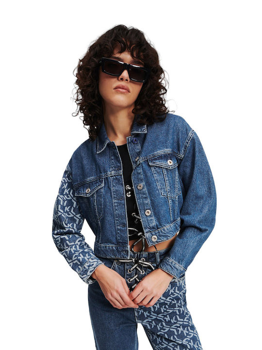 Karl Lagerfeld Women's Short Jean Jacket for Spring or Autumn Blue