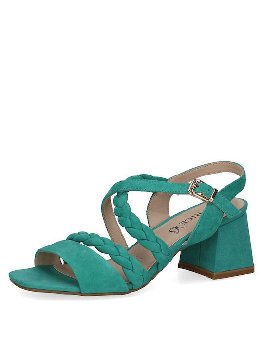 Caprice Suede Women's Sandals Turquoise with Medium Heel