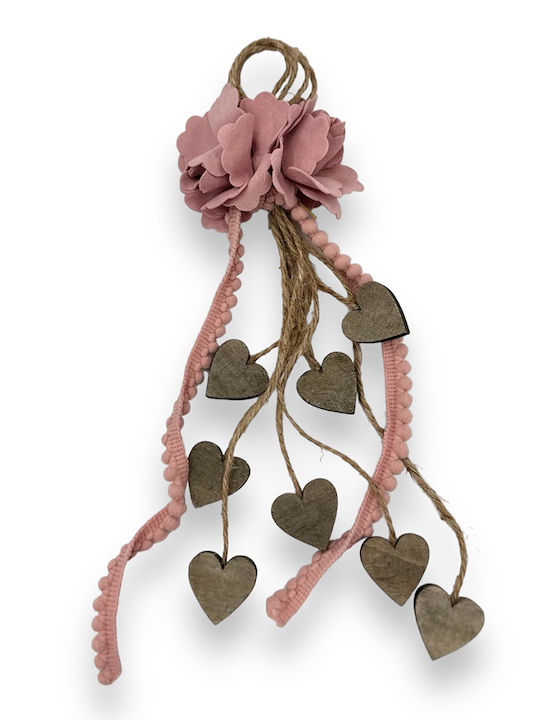 Μπομπονιέρα Λουλούδια Old Pink Ξύλινες Καρδιές 26cm Β51α Rin-b51a