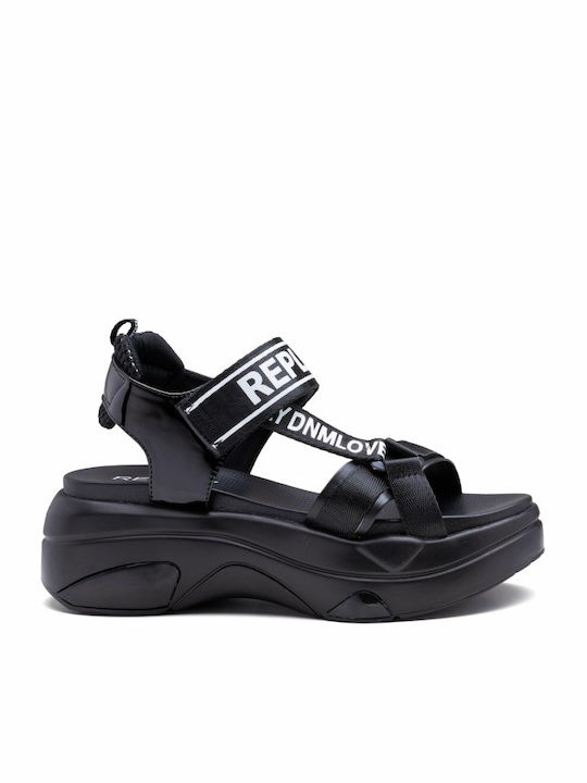 Replay Flatforms Synthetic Leather Women's Sandals Black