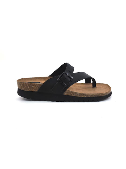 Pegabo Leather Women's Flat Sandals in Black Color