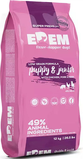 Edem 12kg Trockenfutter für Welpen mit Huhn, Schweinefleisch, Rindfleisch, Fleisch, Gemüse und Thunfisch