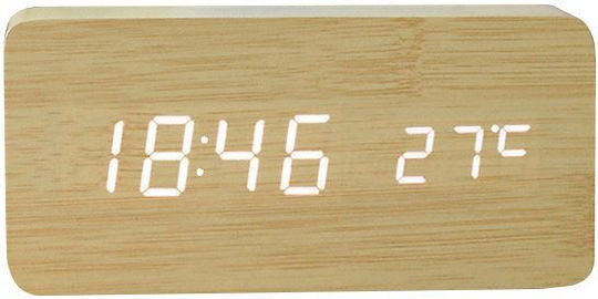 Tabletop Digital Clock LED Wooden with Alarm Clock Beige 600628