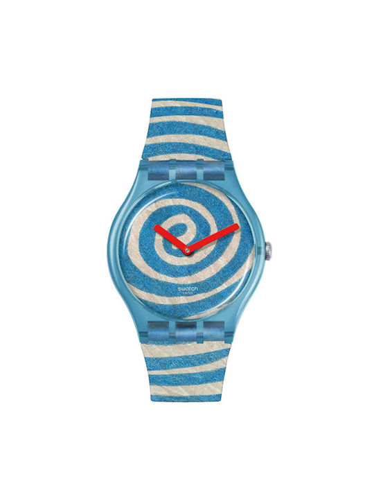 Swatch Uhr mit Blau Kautschukarmband