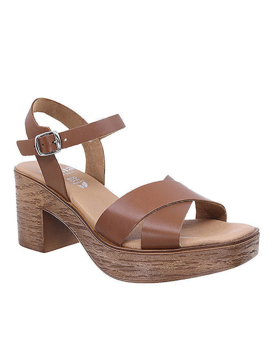 Valeria's Anatomic Leather Women's Sandals with Ankle Strap Tabac Brown