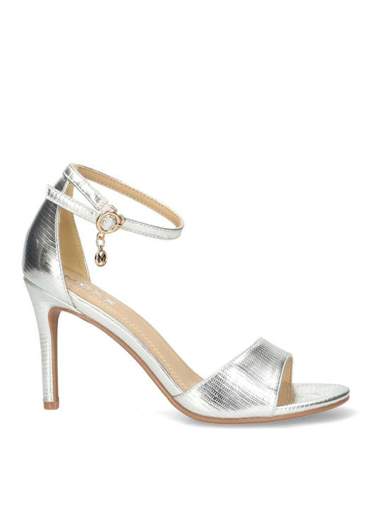 Mexx Synthetic Leather Women's Sandals Silver with High Heel